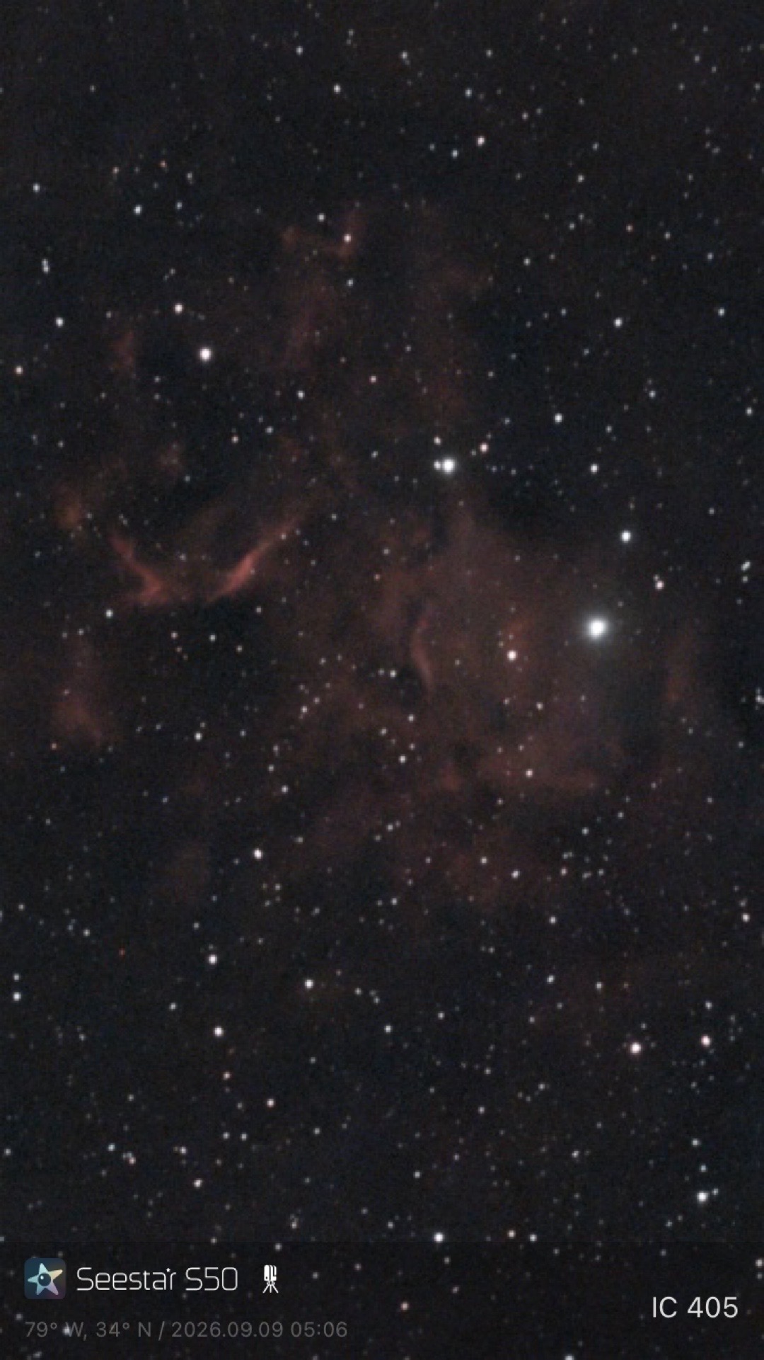 IC 405 Flaming Star Nebula captured with Seestar S50