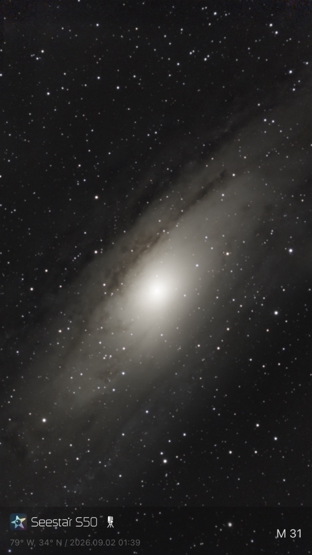 Messier 31 Andromeda Galaxy captured with Seestar S50