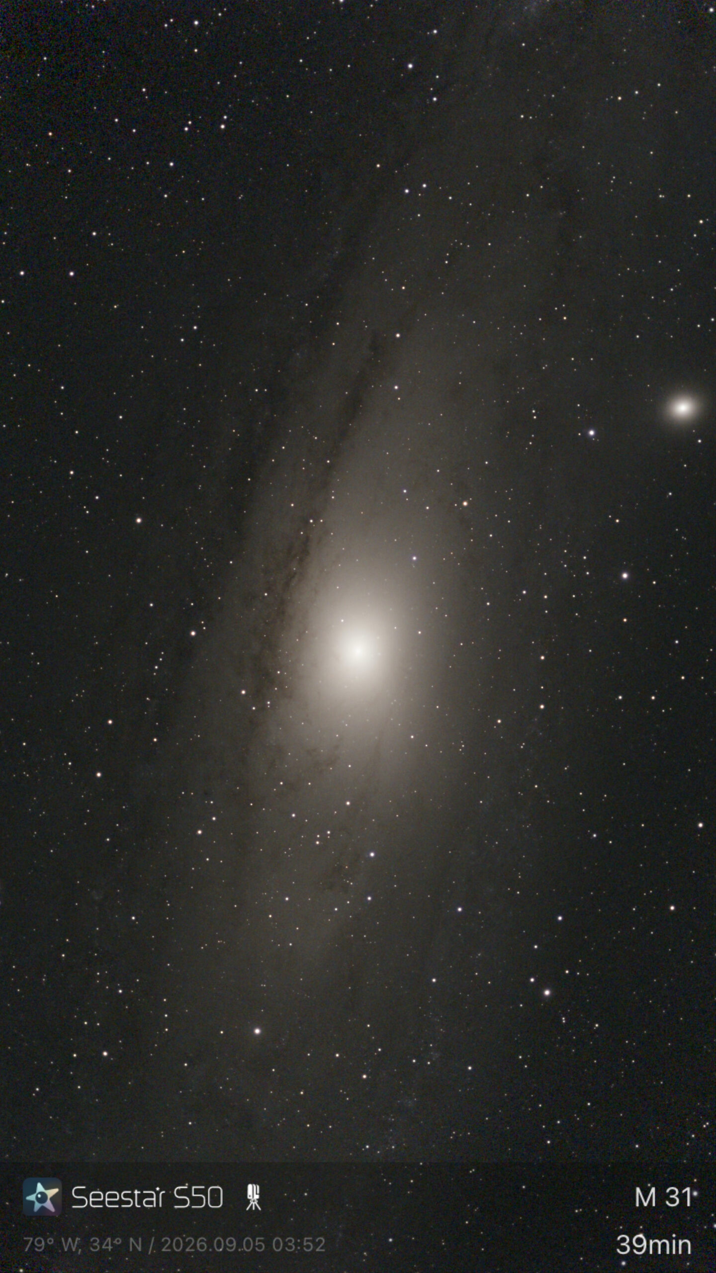 Andromeda Galaxy M31 captured in Rockingham, NC