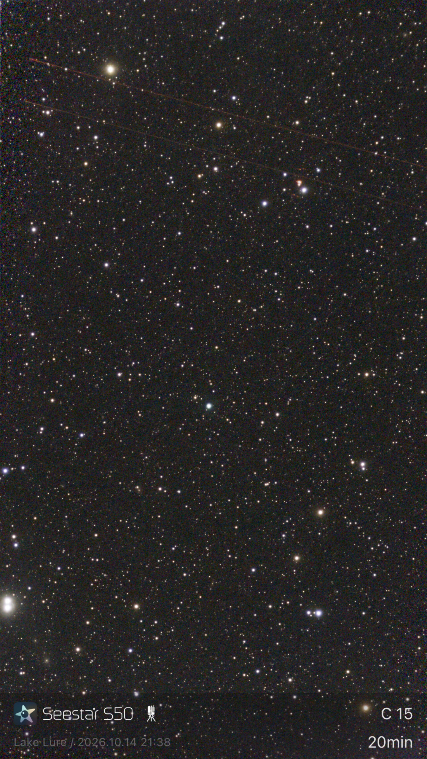 Blinking Planetary Nebula C15, a small blue-green nebula, 20 minutes with the Seestar S50