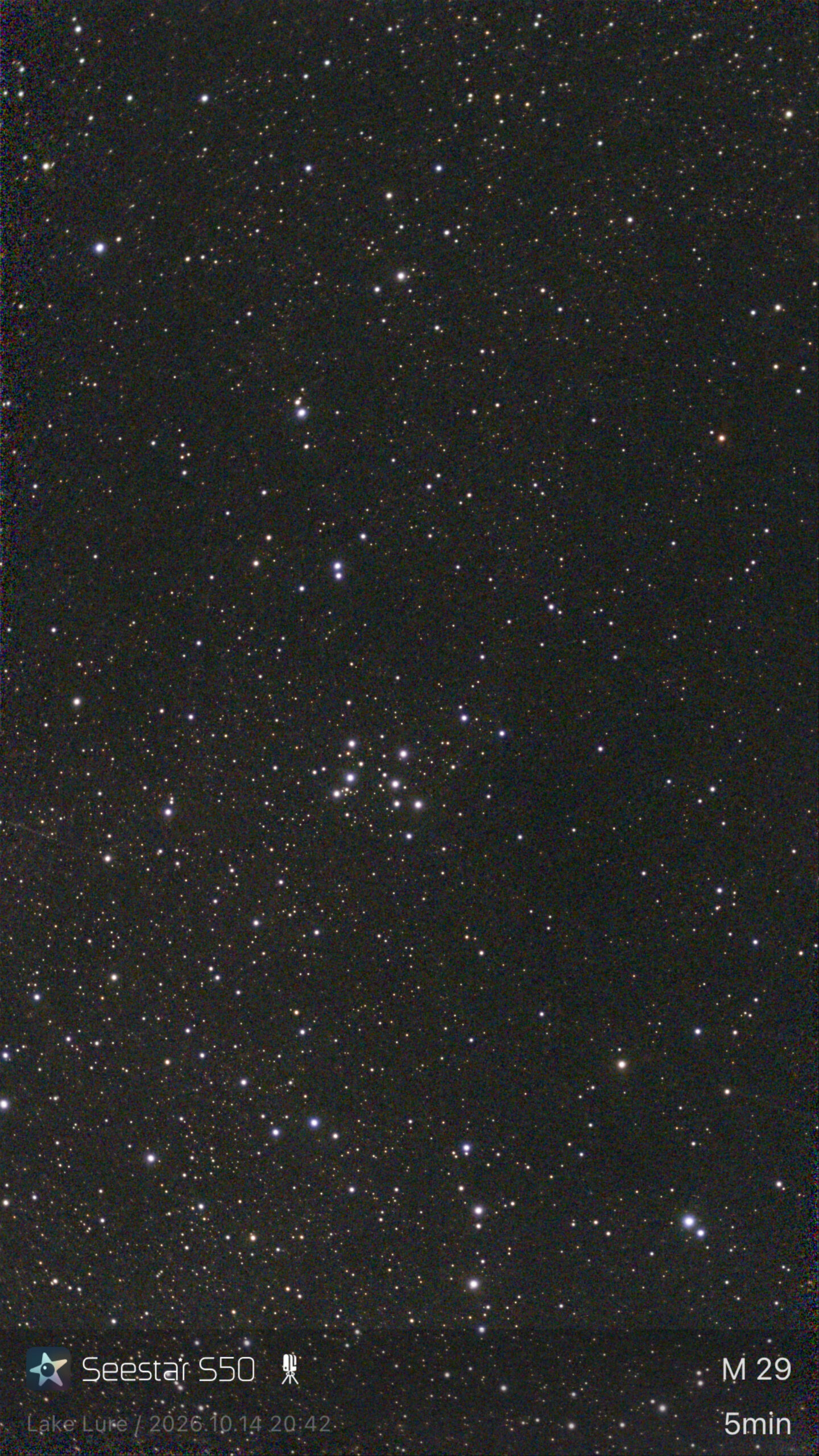 Open cluster M29 in Cygnus, a compact knot of stars, 5 minutes with the Seestar S50